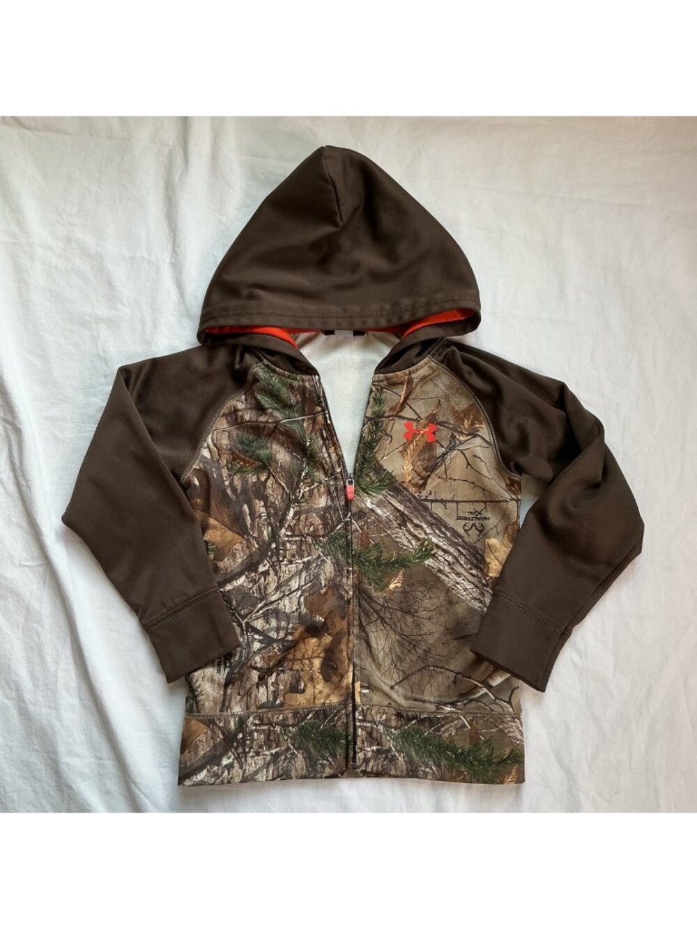 Under Armour Boys Camo Full-Zip Hoodie Size 6 Brown/Orange Polyester Lightweight